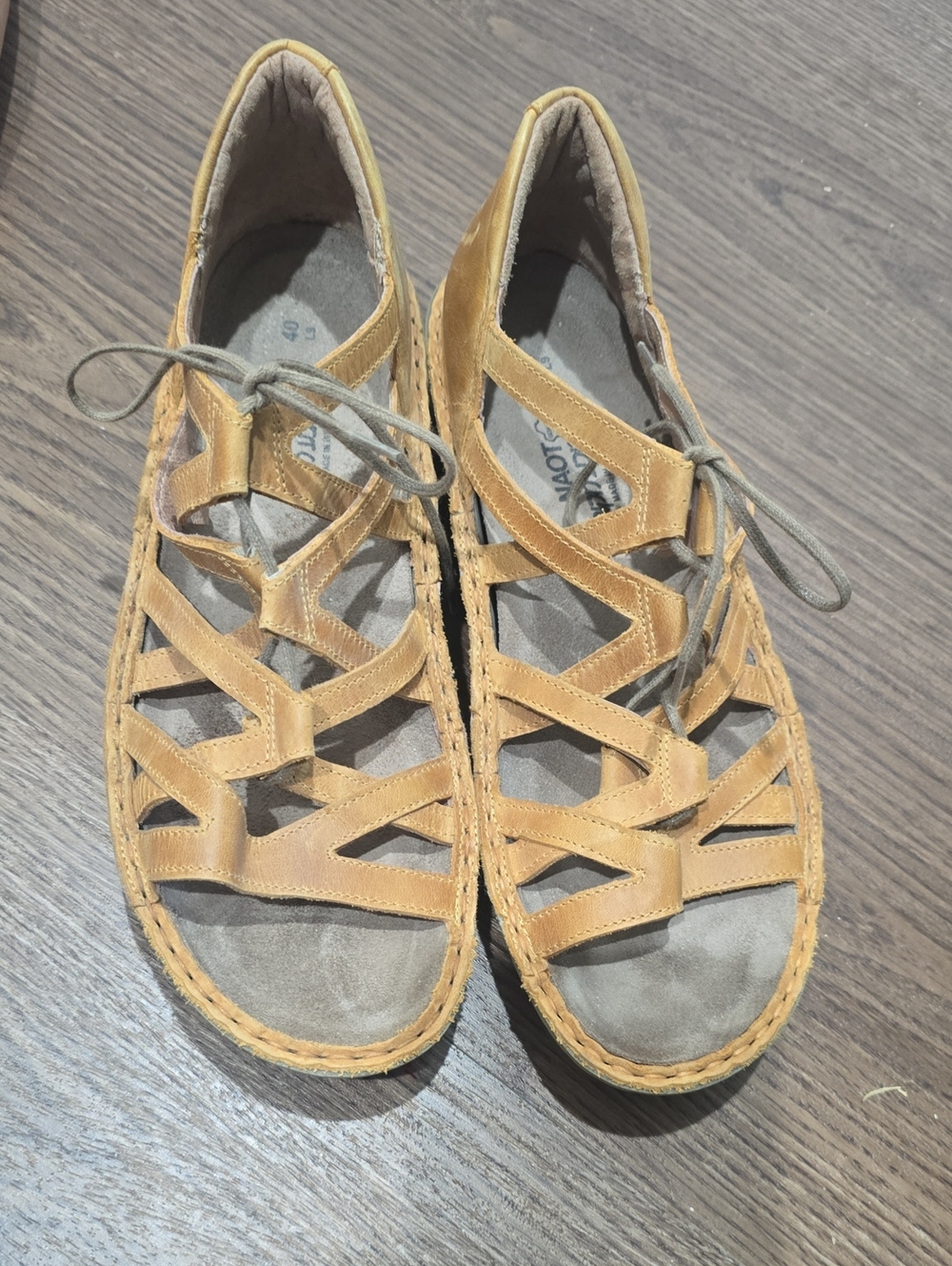 Naot Tan Leather Lace-Up Cutout Sandals 40